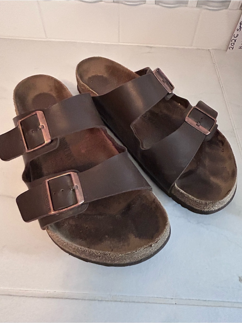 Birkenstock Double-Buckle Slide Sandals in Dark Brown